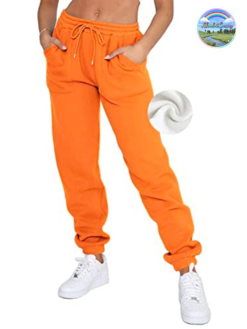 Fleece Lined High Waisted Cargo Joggers Cotton Sweatpants with Pockets